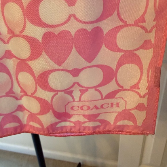 Coach Accessories - Coach Pink Heart Signature Pattern Silk Scarf